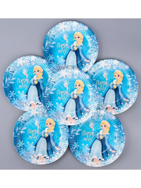 Набор бумажной посуды декор «Холодная принцесса», 6 тарелок, 6 стаканов, 1 гирлянда, декор
