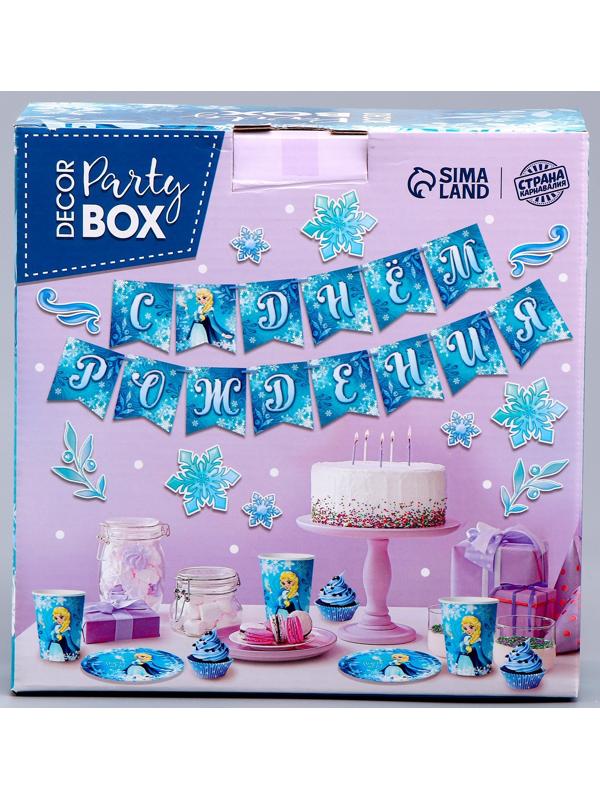 Набор бумажной посуды декор «Холодная принцесса», 6 тарелок, 6 стаканов, 1 гирлянда, декор