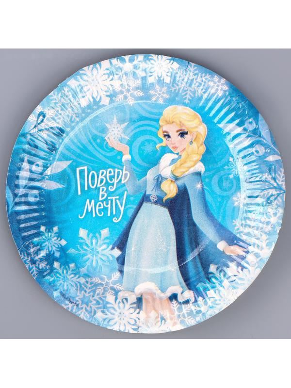 Набор бумажной посуды декор «Холодная принцесса», 6 тарелок, 6 стаканов, 1 гирлянда, декор