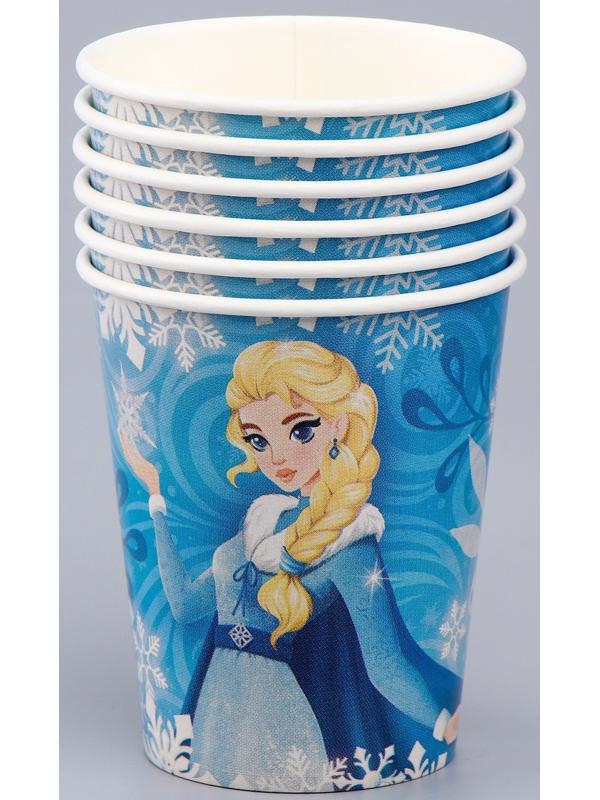Набор бумажной посуды декор «Холодная принцесса», 6 тарелок, 6 стаканов, 1 гирлянда, декор