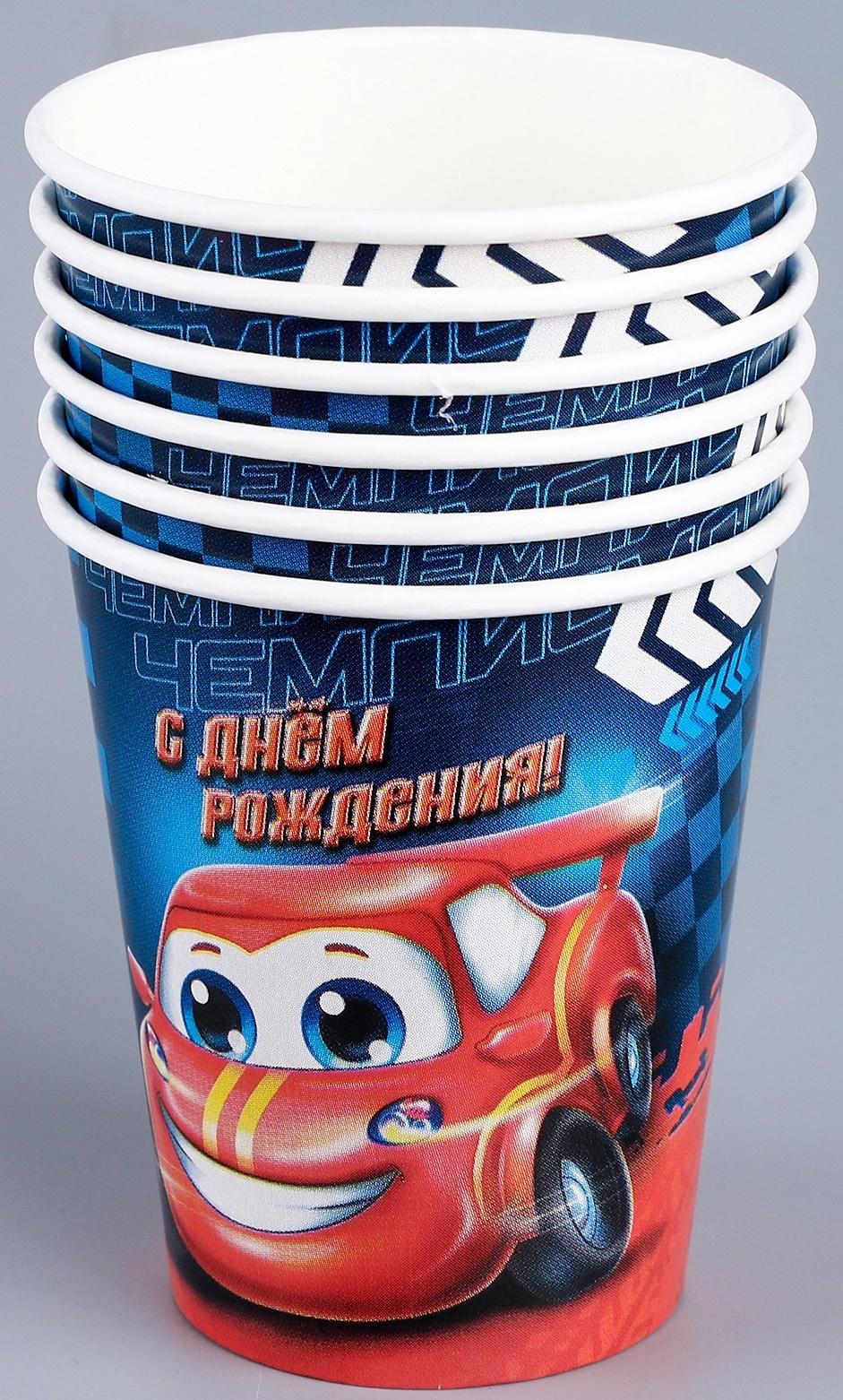 Набор бумажной посуды декор «Тачка», 6 тарелок, 6 стаканов, 1 гирлянда, декор фотозоны