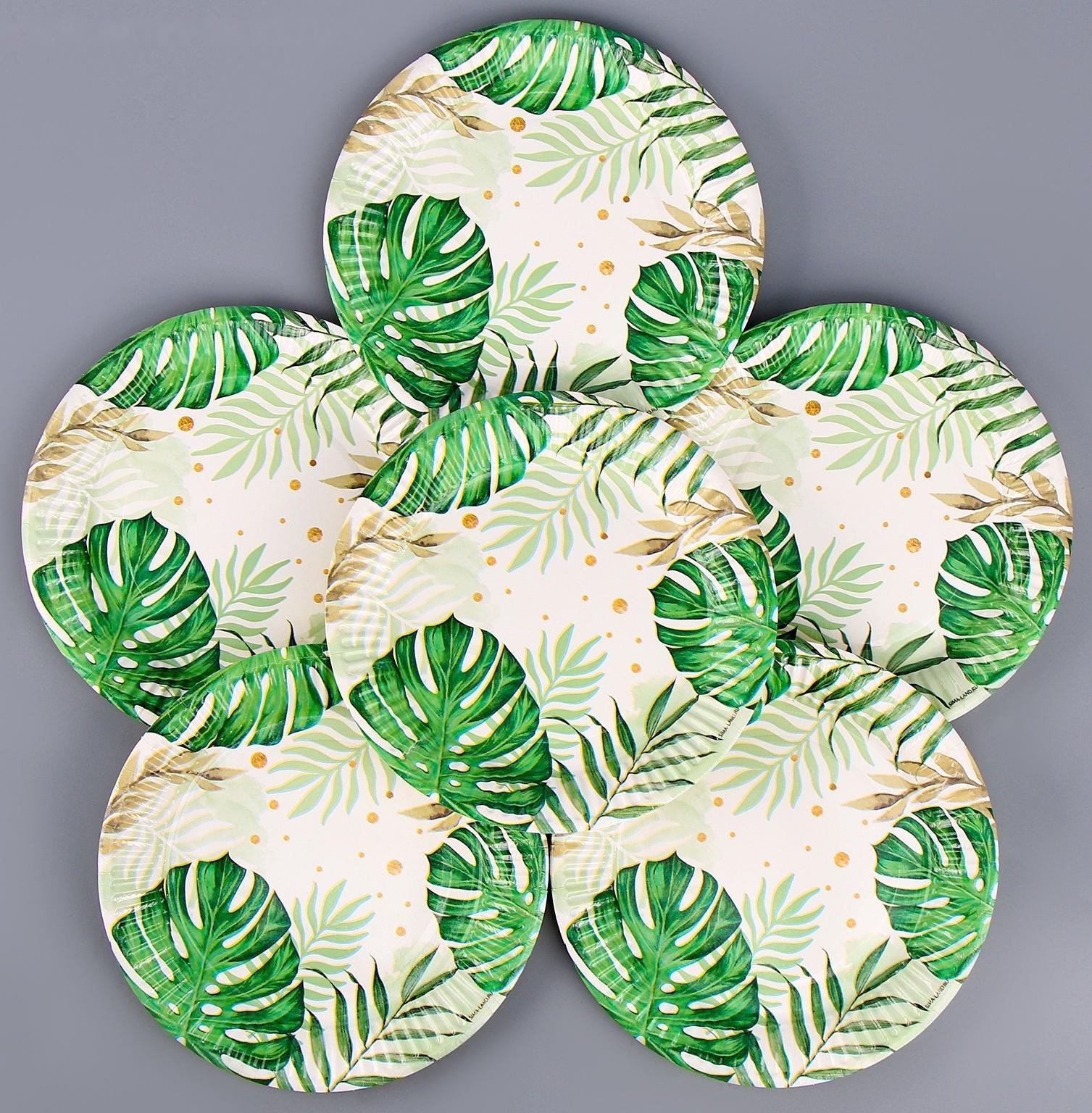 Набор бумажной посуды декор «Эко», 6 тарелок, 6 стаканов, 1 гирлянда, декор фотозоны