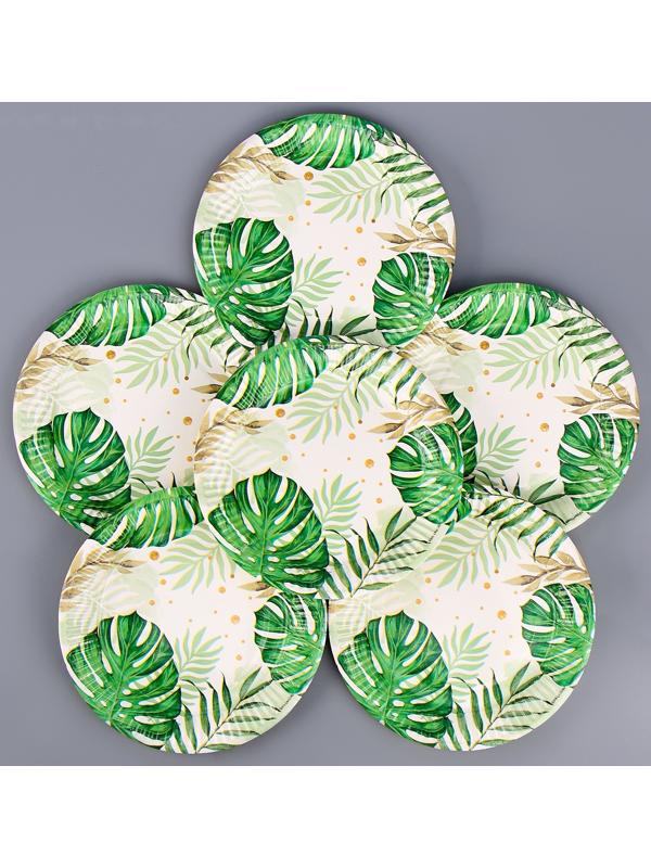 Набор бумажной посуды декор «Эко», 6 тарелок, 6 стаканов, 1 гирлянда, декор фотозоны