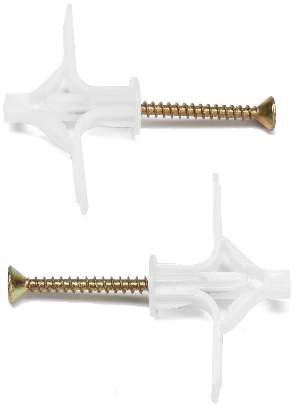 Дюбель ТУНДРА, тип Бабочка 30X50, с шурупом, цвет белый, 25 шт.