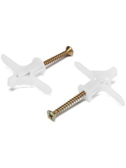 Дюбель ТУНДРА, тип Бабочка 30X50, с шурупом, цвет белый, 25 шт.
