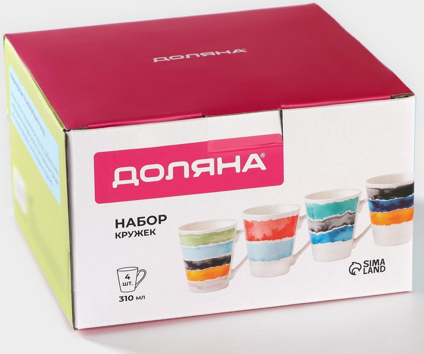 Набор кружек фарфоровых Доляна «Цветной дым», 4 предмета: 350 мл