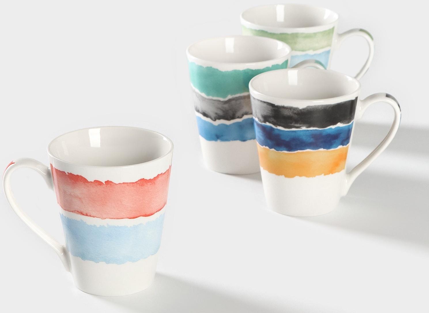 Набор кружек фарфоровых Доляна «Цветной дым», 4 предмета: 350 мл