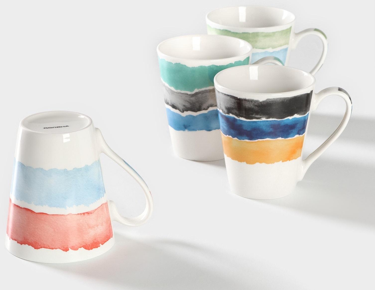 Набор кружек фарфоровых Доляна «Цветной дым», 4 предмета: 350 мл