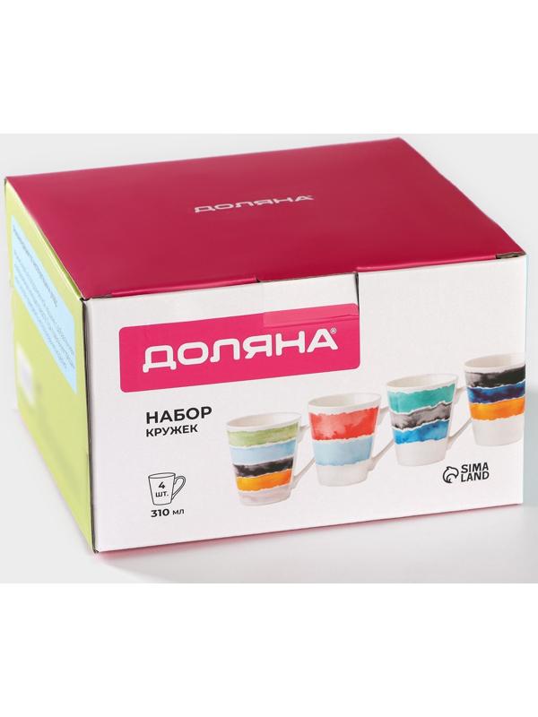 Набор кружек фарфоровых Доляна «Цветной дым», 4 предмета: 350 мл