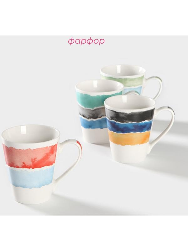 Набор кружек фарфоровых Доляна «Цветной дым», 4 предмета: 350 мл