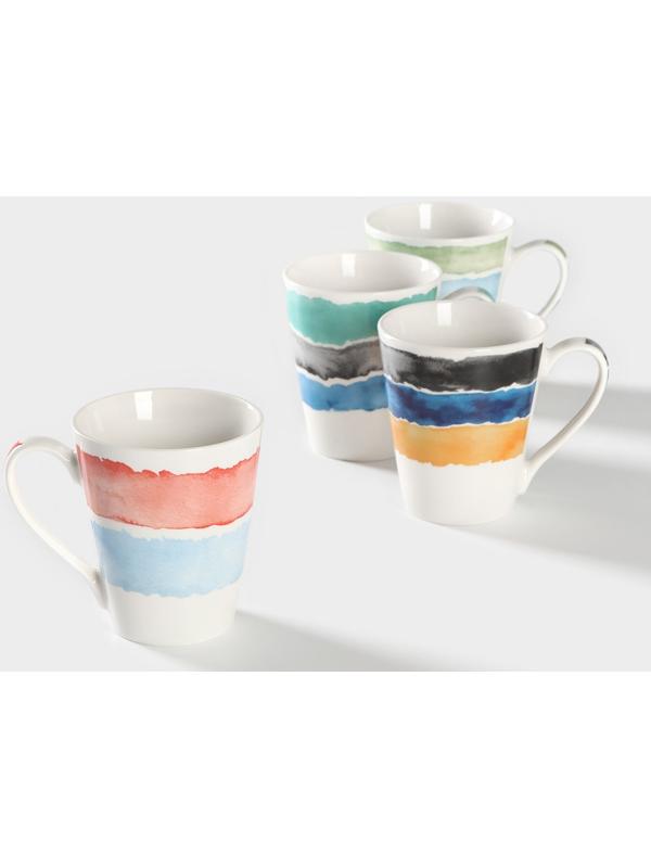 Набор кружек фарфоровых Доляна «Цветной дым», 4 предмета: 350 мл