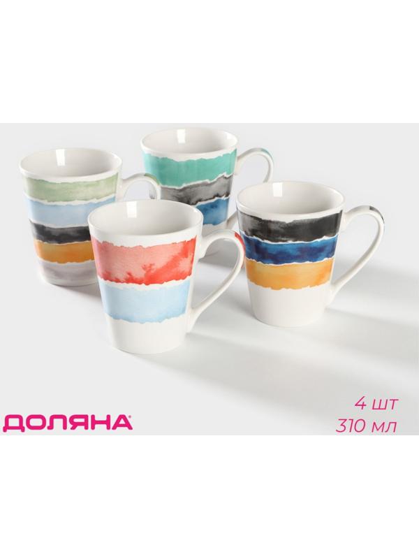 Набор кружек фарфоровых Доляна «Цветной дым», 4 предмета: 350 мл