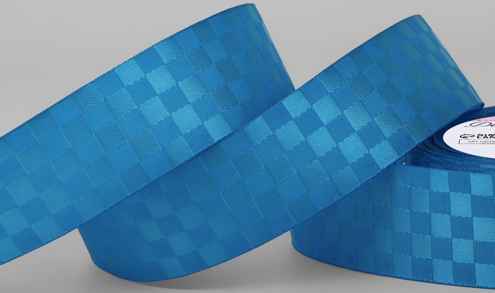 Лента декоративная «Квадраты», 25 мм × 9,1 ± 0,5 м, цвет ярко-голубой