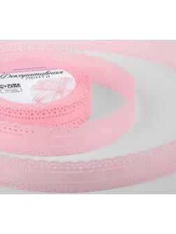 Лента декоративная, репсовая, с ажурным краем, 25 мм × 9,1 ± 0,5 м, цвет розовый