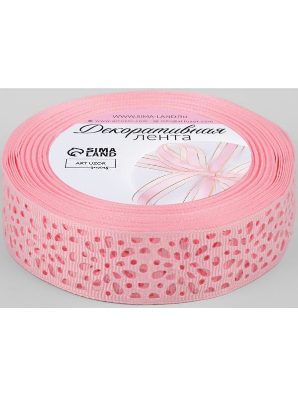 Лента декоративная, репсовая, ажурная, 25 мм × 9,1 ± 0,5 м, цвет розовый