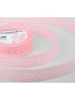 Лента декоративная, репсовая «Ажурные цветы», 25 мм × 9,1 ± 0,5 м, цвет розовый