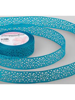 Лента декоративная, репсовая, ажурная, 25 мм × 9,1 ± 0,5 м, цвет ярко-голубой