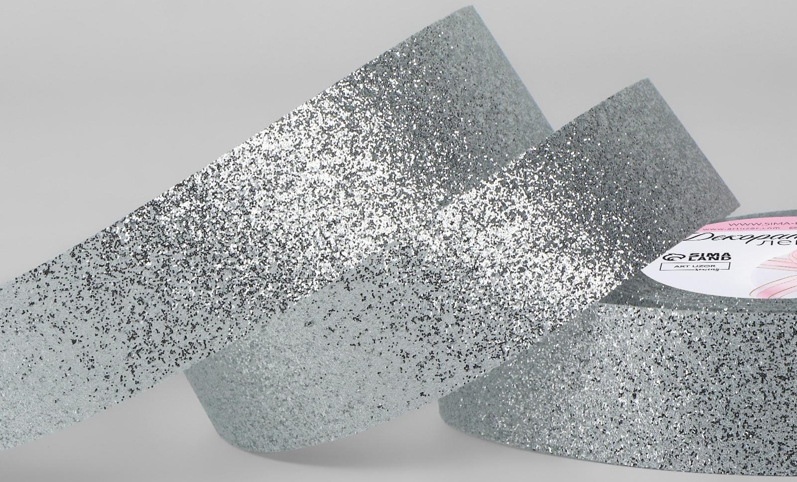 Лента декоративная «Блёстки», 25 мм × 9,1 ± 0,5 м, цвет серебряный