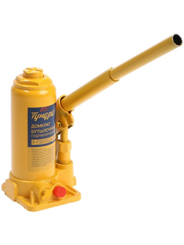 Домкрат бутылочный гидравлический ТУНДРА, второй клапан, подъем/подхват 340/175 мм, 3 т
