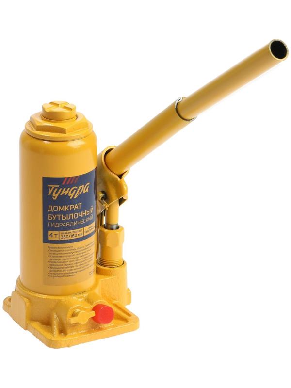 Домкрат бутылочный гидравлический ТУНДРА, второй клапан, подъем/подхват 350/180 мм, 4 т