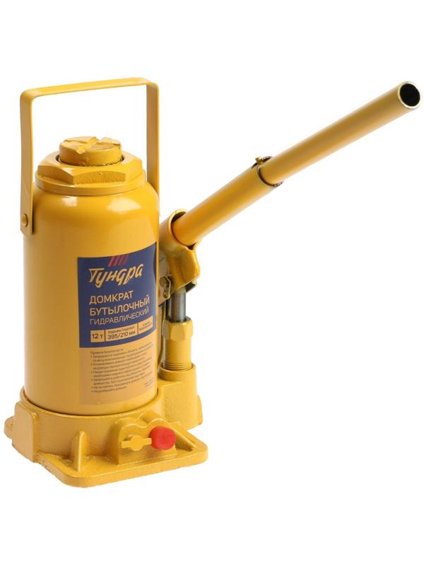 Домкрат бутылочный гидравлический ТУНДРА, второй клапан, подъем/подхват 395/210 мм, 12 т