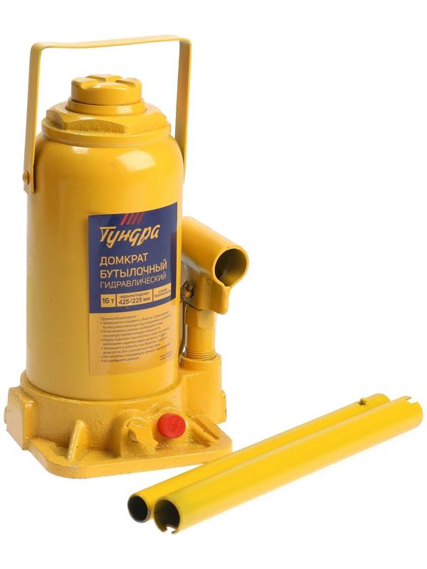 Домкрат бутылочный гидравлический ТУНДРА, второй клапан, подъем/подхват 425/225 мм, 16 т