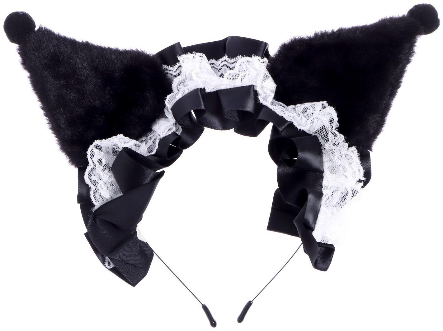 Карнавальный ободок «Кошка» аниме с рюшками, цвет черный