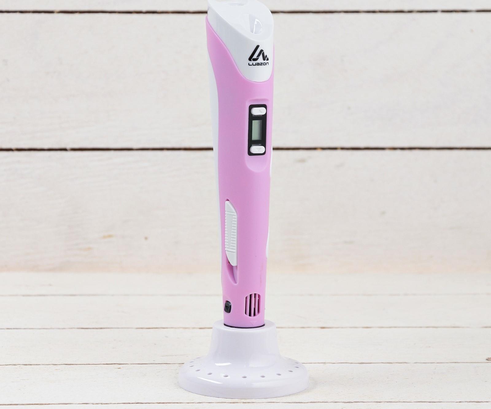 3D ручка Luazon, дисплей, работа с пластиком ABS и PLA, пластик в комплекте, розовая