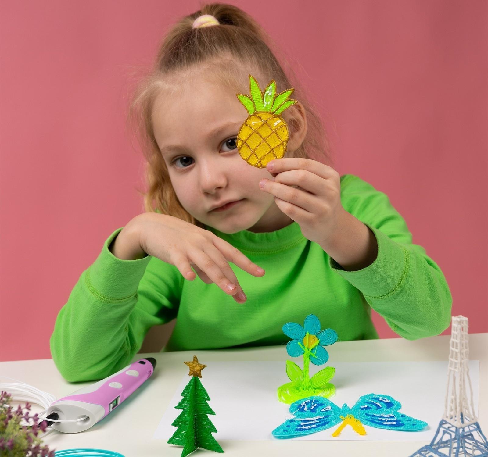 3D ручка Luazon, дисплей, работа с пластиком ABS и PLA, пластик в комплекте, розовая