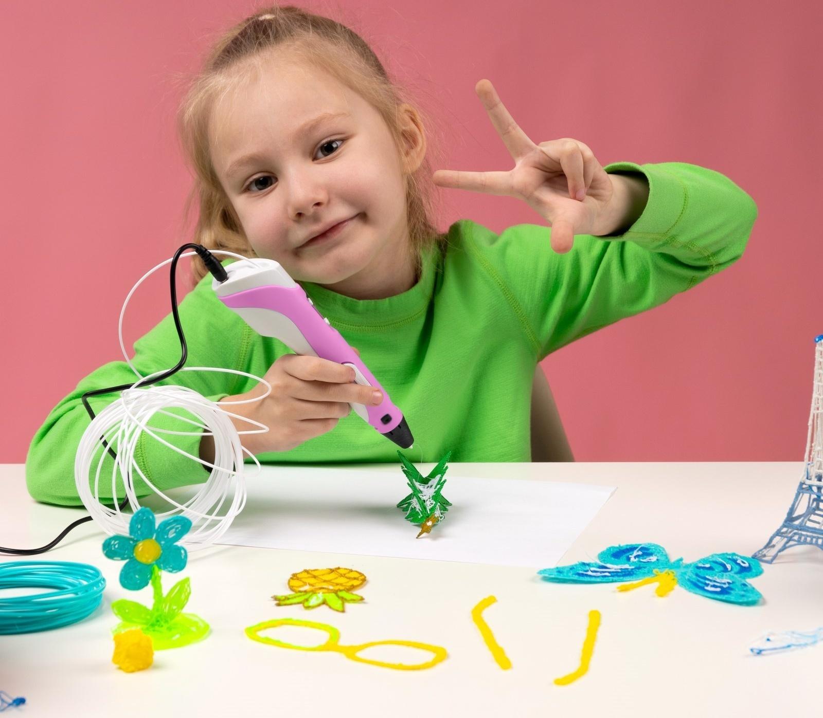 3D ручка Luazon, дисплей, работа с пластиком ABS и PLA, пластик в комплекте, розовая