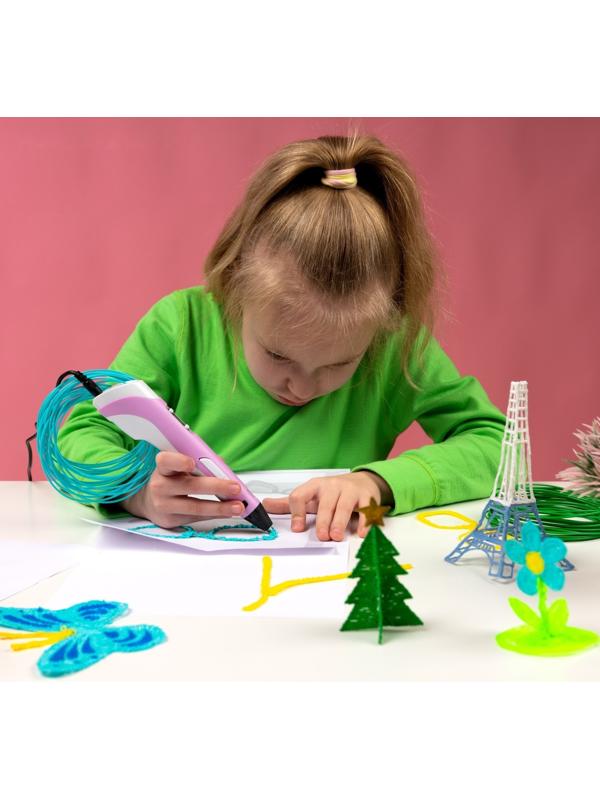 3D ручка Luazon, дисплей, работа с пластиком ABS и PLA, пластик в комплекте, розовая