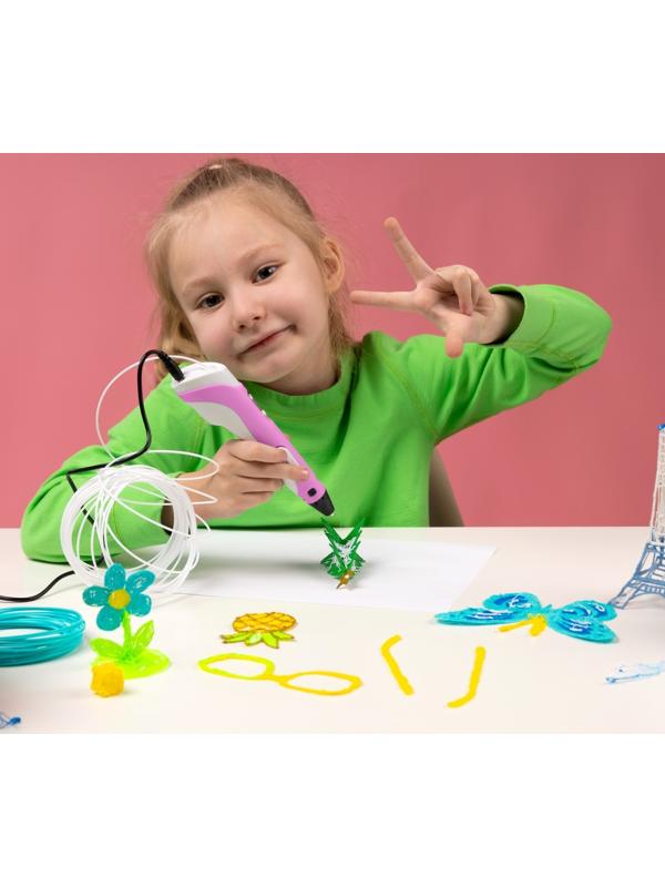 3D ручка Luazon, дисплей, работа с пластиком ABS и PLA, пластик в комплекте, розовая