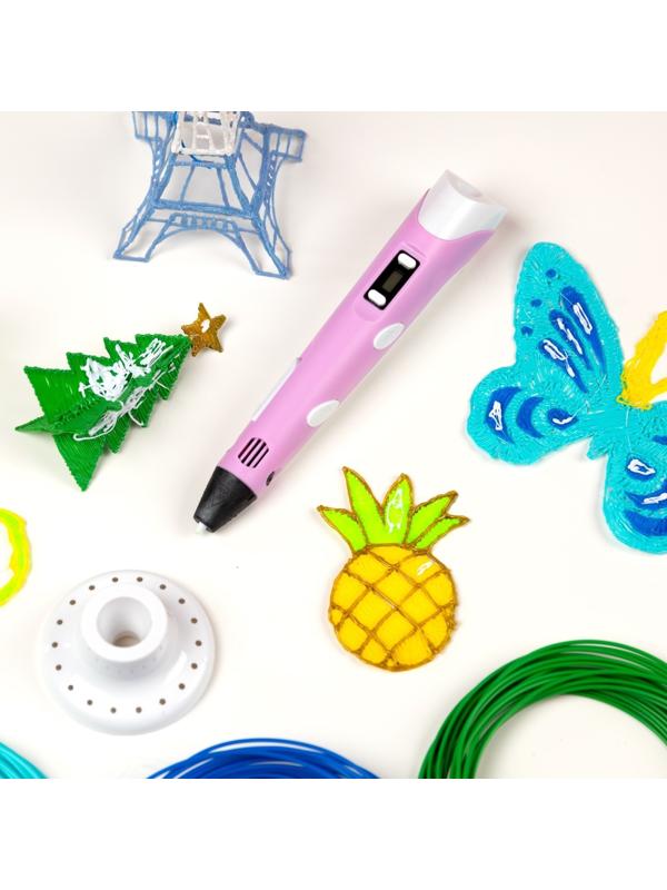 3D ручка Luazon, дисплей, работа с пластиком ABS и PLA, пластик в комплекте, розовая