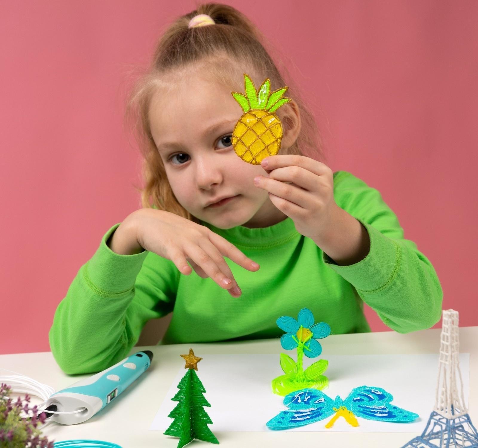 3D ручка Luazon, дисплей, работа с пластиком ABS и PLA, пластик в комплекте, голубая