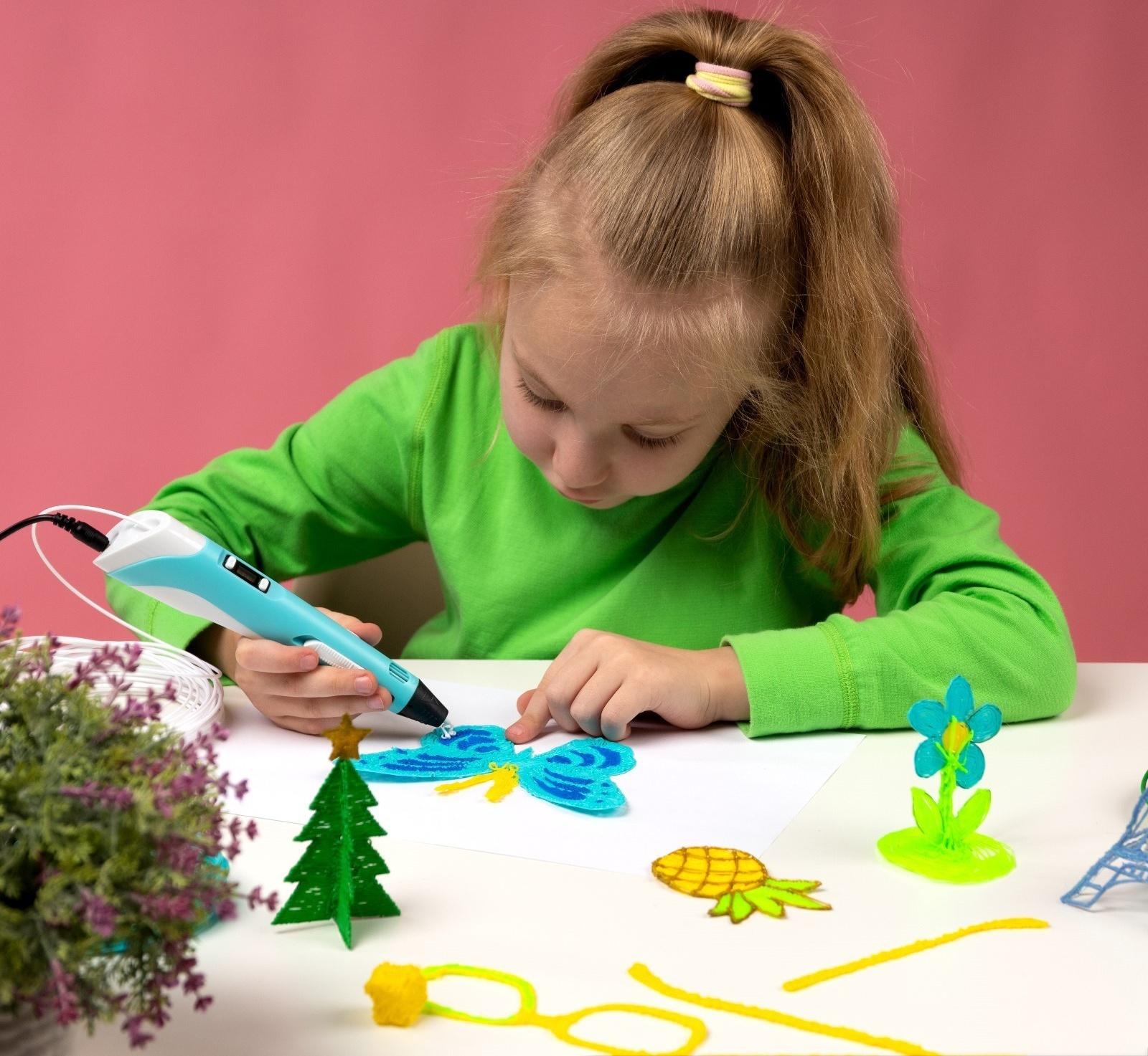 3D ручка Luazon, дисплей, работа с пластиком ABS и PLA, пластик в комплекте, голубая