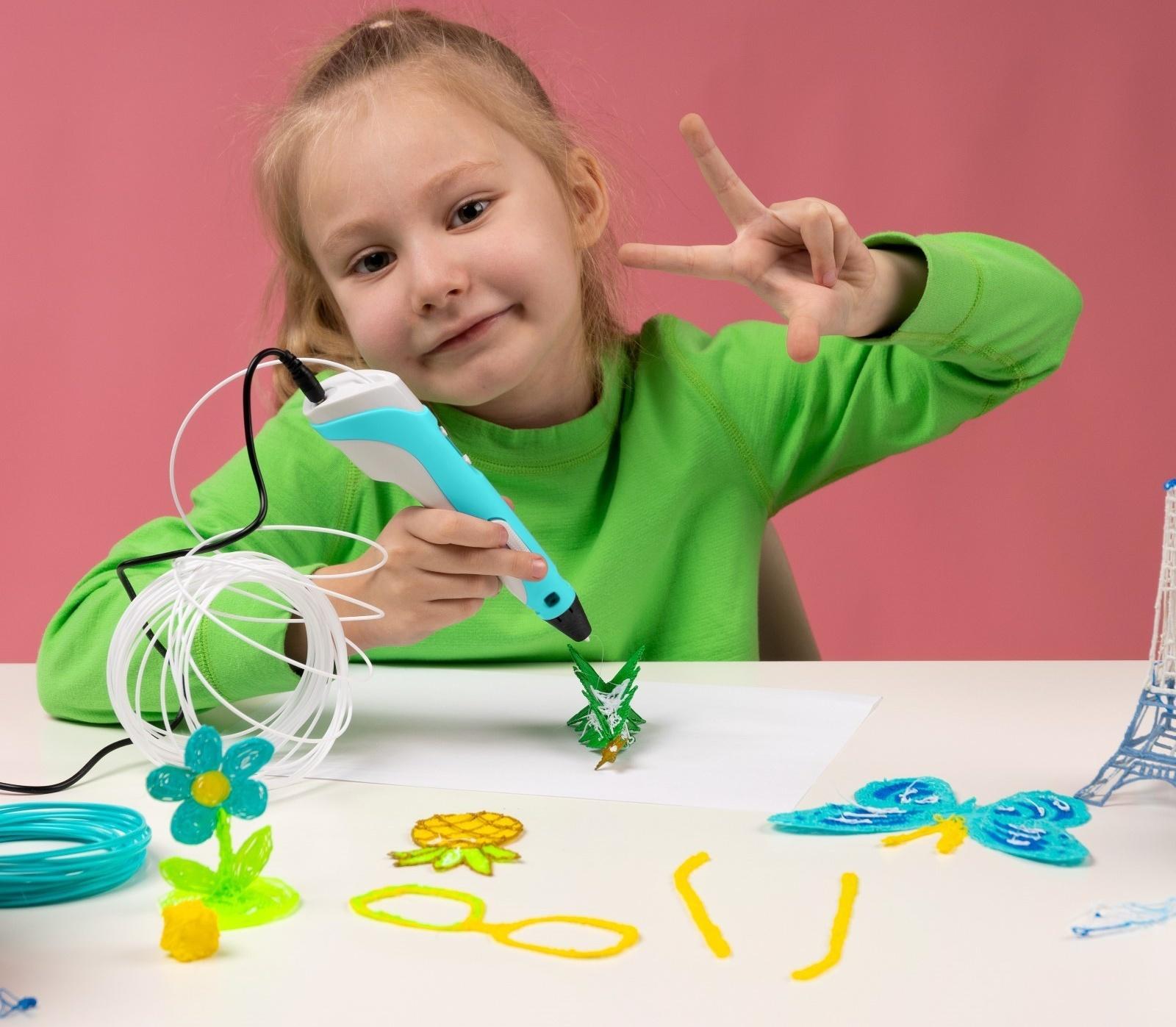 3D ручка Luazon, дисплей, работа с пластиком ABS и PLA, пластик в комплекте, голубая