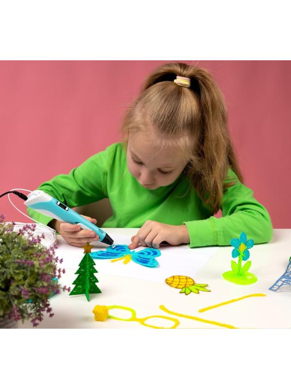 3D ручка Luazon, дисплей, работа с пластиком ABS и PLA, пластик в комплекте, голубая