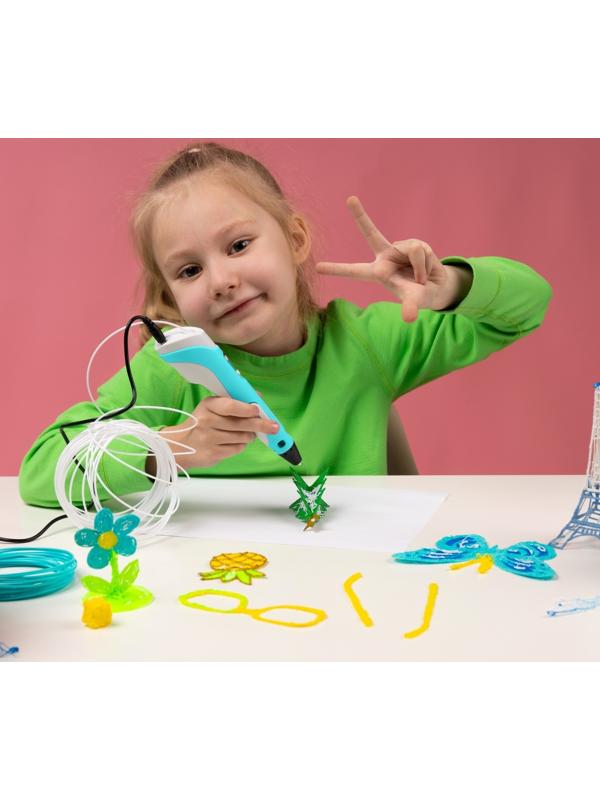 3D ручка Luazon, дисплей, работа с пластиком ABS и PLA, пластик в комплекте, голубая