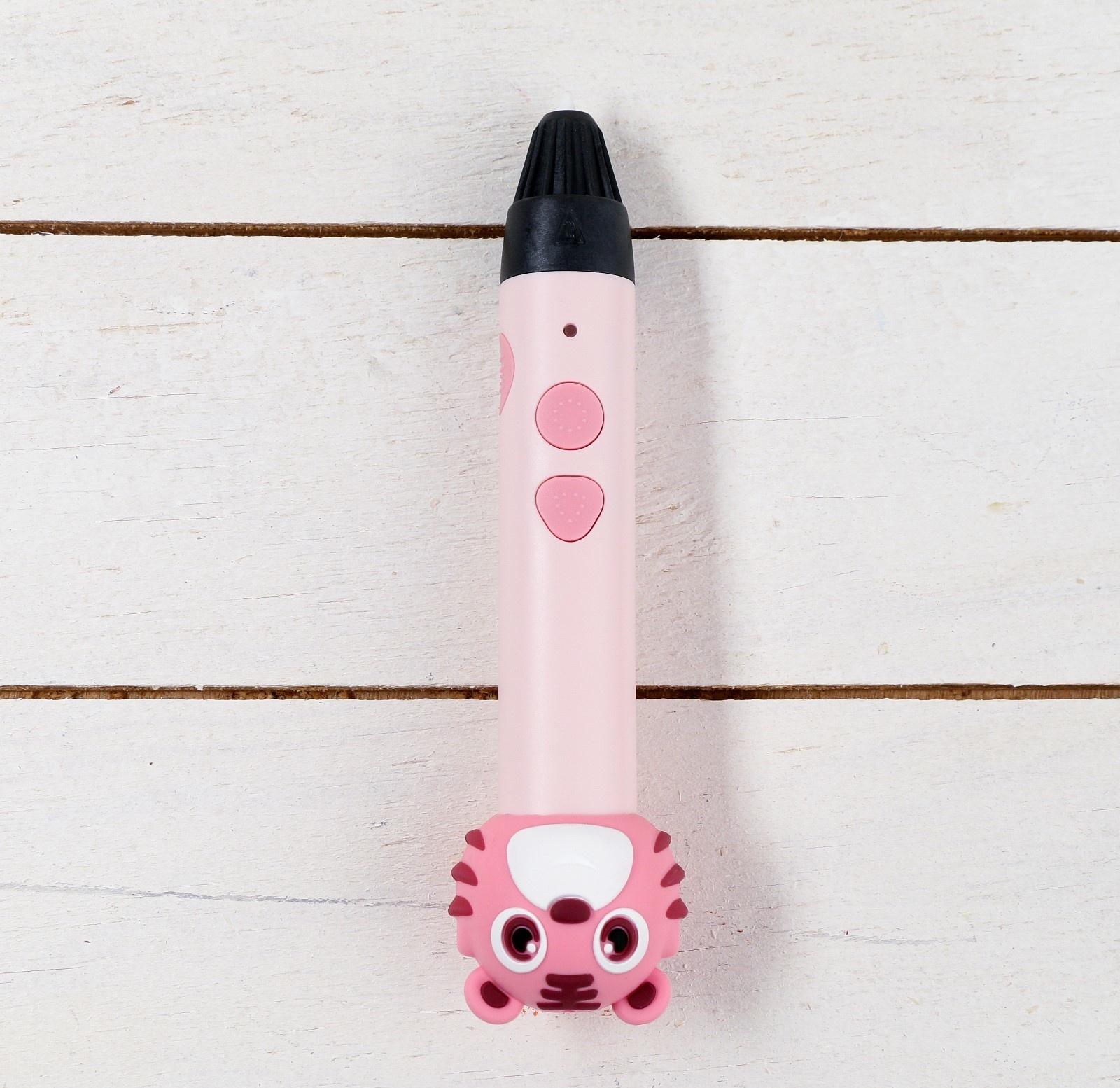 3D ручка Тигрёнок, работа с пластиком PLA, USB кабель питания, розовая