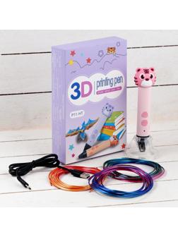 3D ручка Тигрёнок, работа с пластиком PLA, USB кабель питания, розовая