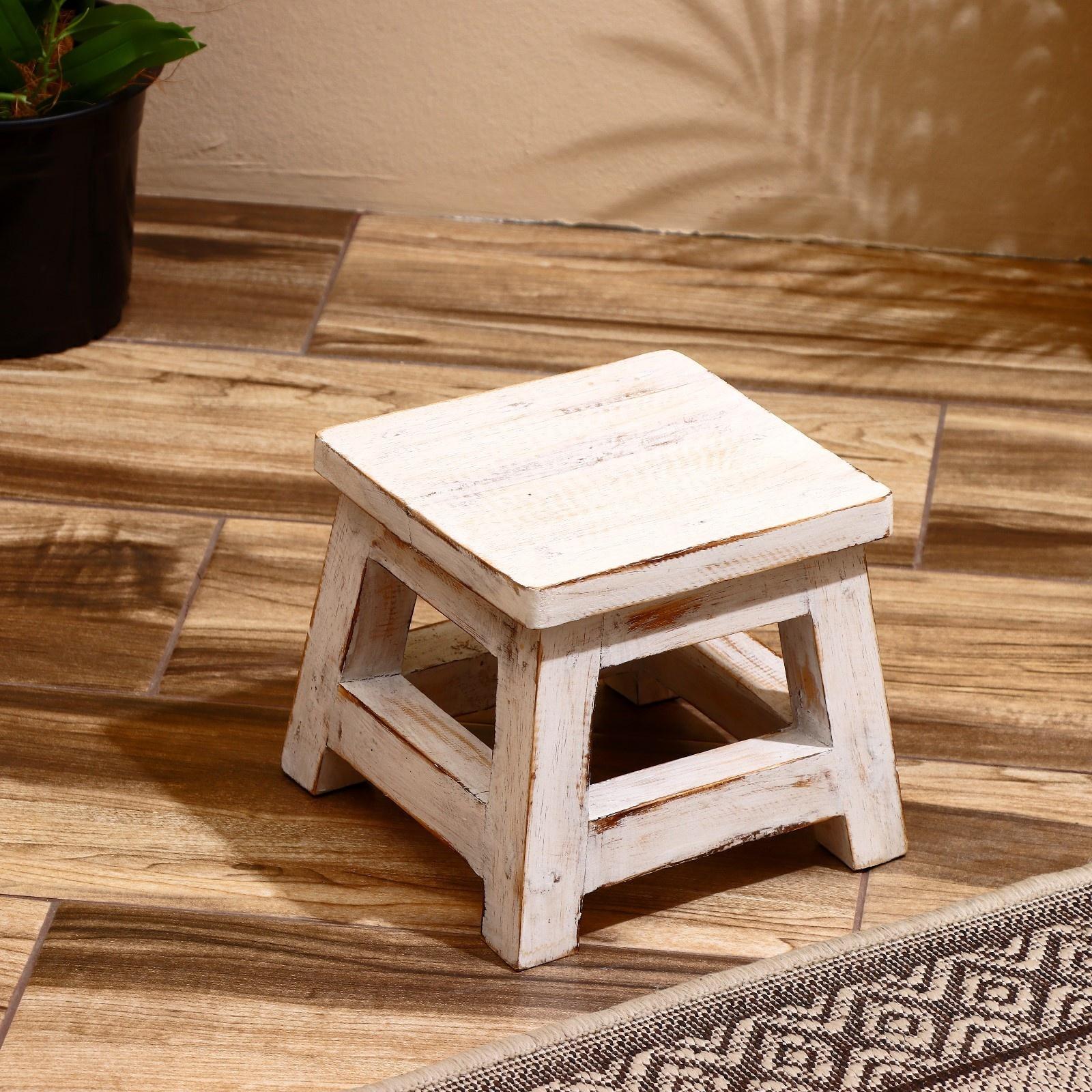 Табурет 21х21х18 см, дерево албезия, белый