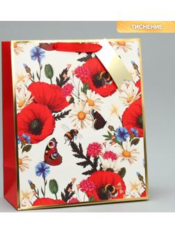 Пакет подарочный с шильдиком «Яркий букет», 30.5 х 25.4 х 12.7 см
