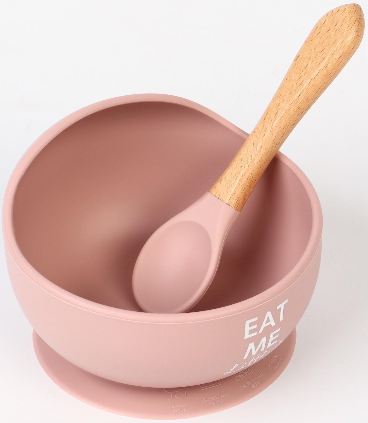 Тарелка детская на присоске, ложка, M&B, пыльная роза