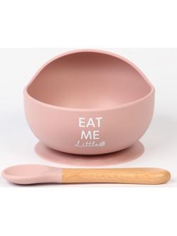 Тарелка детская на присоске, ложка, M&B, пыльная роза