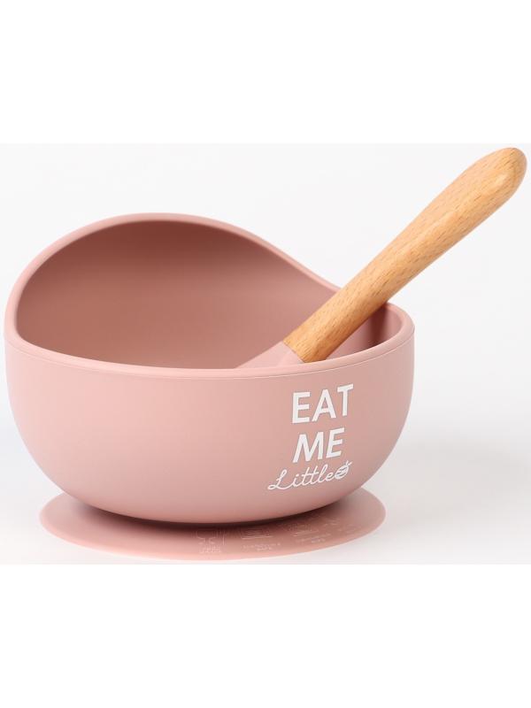 Тарелка детская на присоске, ложка, M&B, пыльная роза