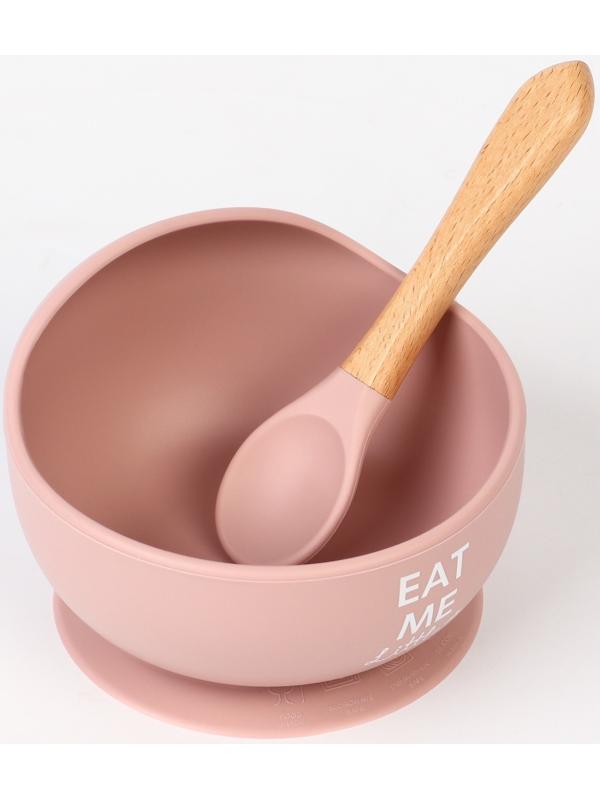 Тарелка детская на присоске, ложка, M&B, пыльная роза