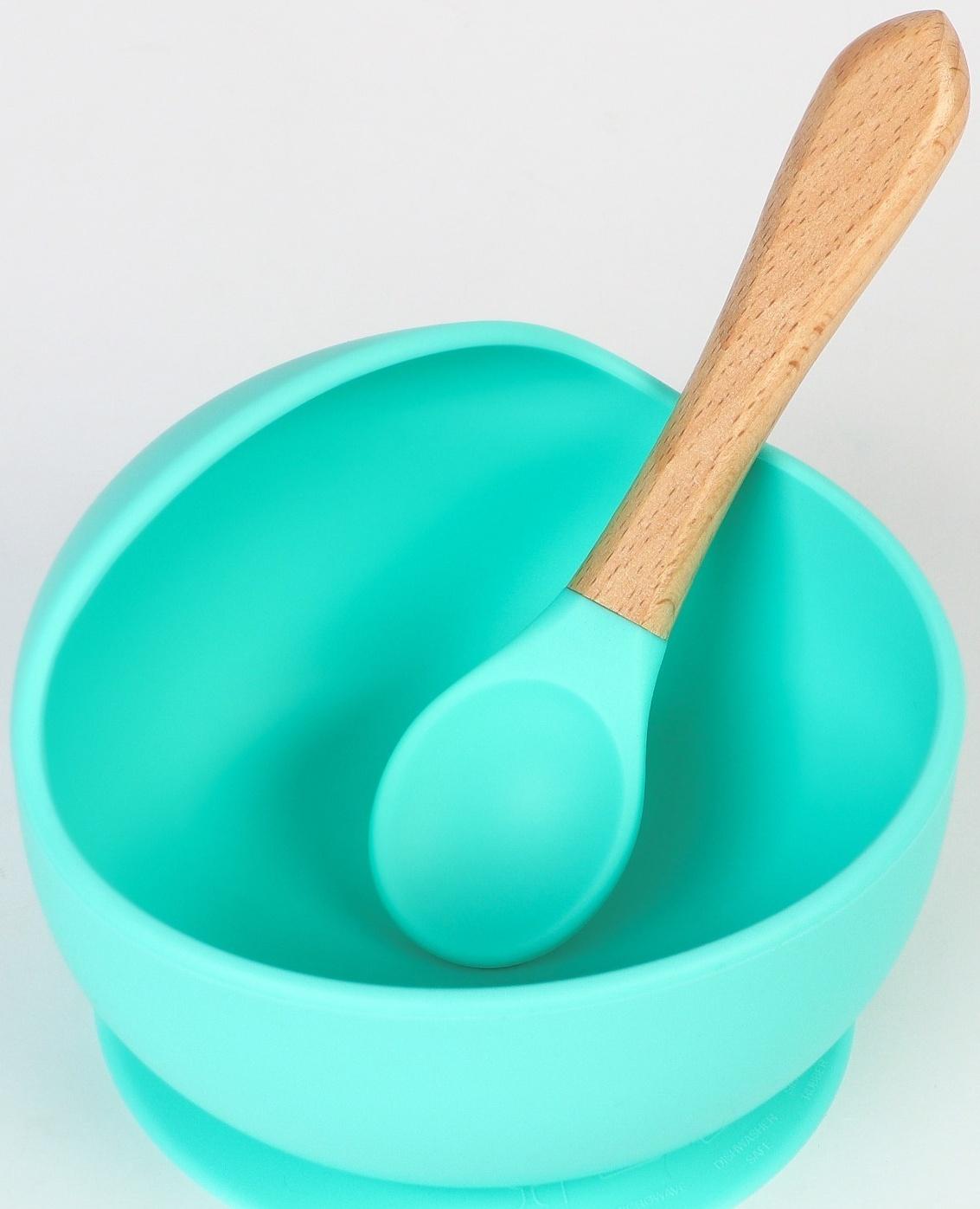 Тарелка детская на присоске, ложка, Крошка Я, бирюзовый