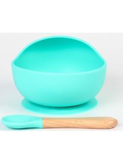 Тарелка детская на присоске, ложка, Крошка Я, бирюзовый