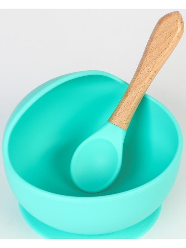 Тарелка детская на присоске, ложка, Крошка Я, бирюзовый