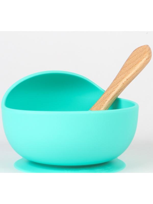 Тарелка детская на присоске, ложка, Крошка Я, бирюзовый